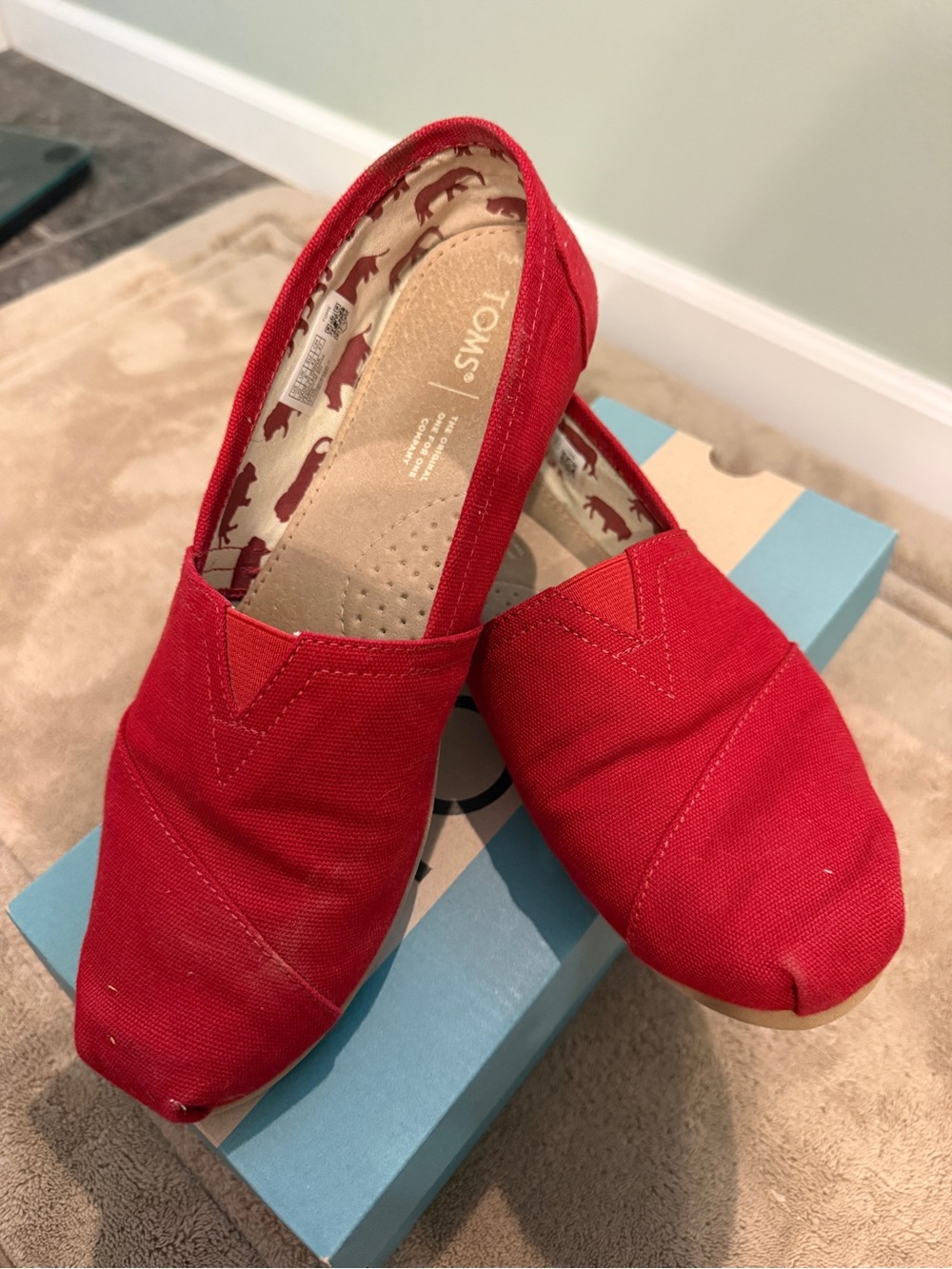 TOMS Women's Slip-On Canvas Moccasins in Red